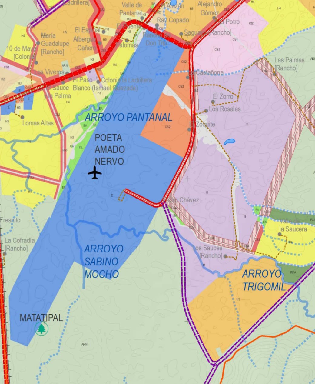 Detalle de zonificación junto al Aeropuerto Amado Nervo